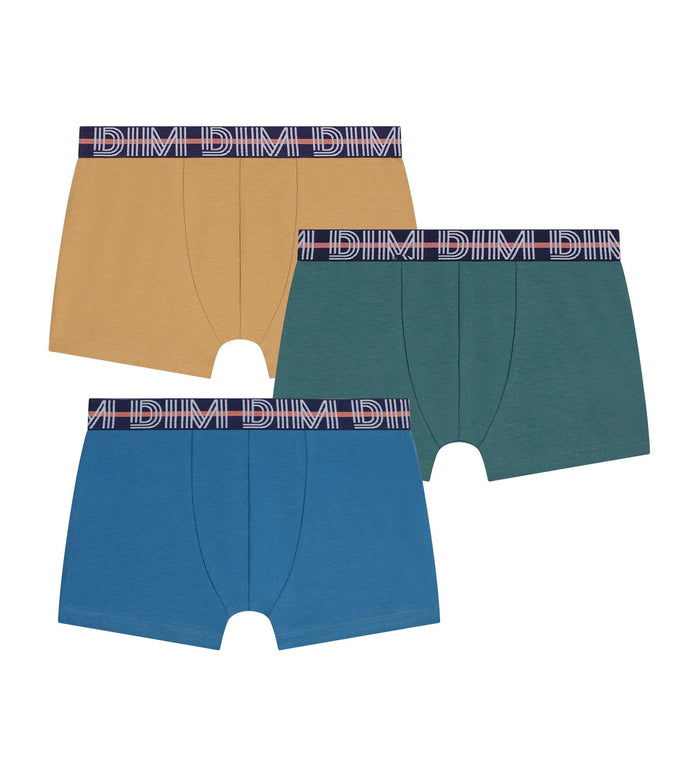 Lot de 3 boxers garçon Bleu Vert Jaune Coton Stretch Kids