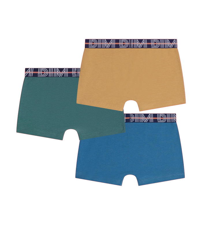 Lot de 3 boxers garçon Bleu Vert Jaune Coton Stretch Kids