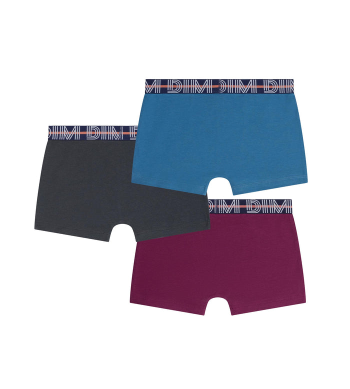 Lot de 3 boxers garçon Bordeaux Bleu Ebene  Coton Stretch Kids
