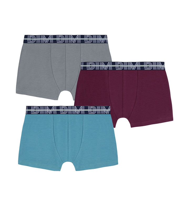 Lot de 3 boxers garçon coton stretch ceinture contrastée Carmin EcoDim