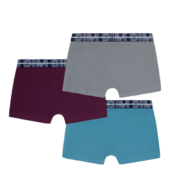 Lot de 3 boxers garçon coton stretch ceinture contrastée Carmin EcoDim