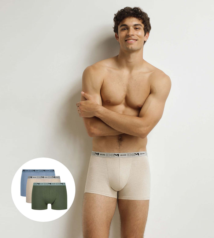 Lot de 3 boxers homme Beige Bleu Kaki Coton Stretch Bio
