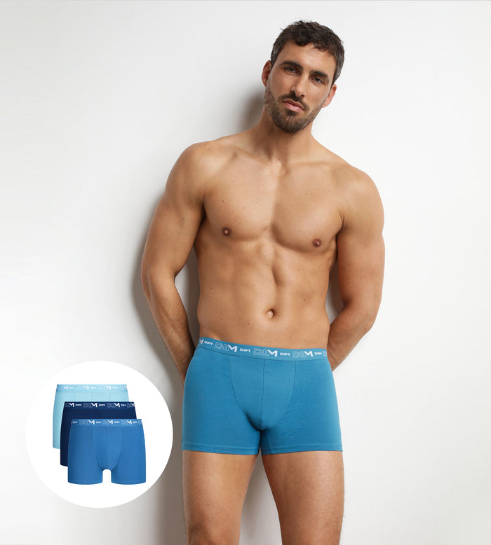 Lot de 3 boxers homme Bleu ceinture contrastée Dim Coton Stretch