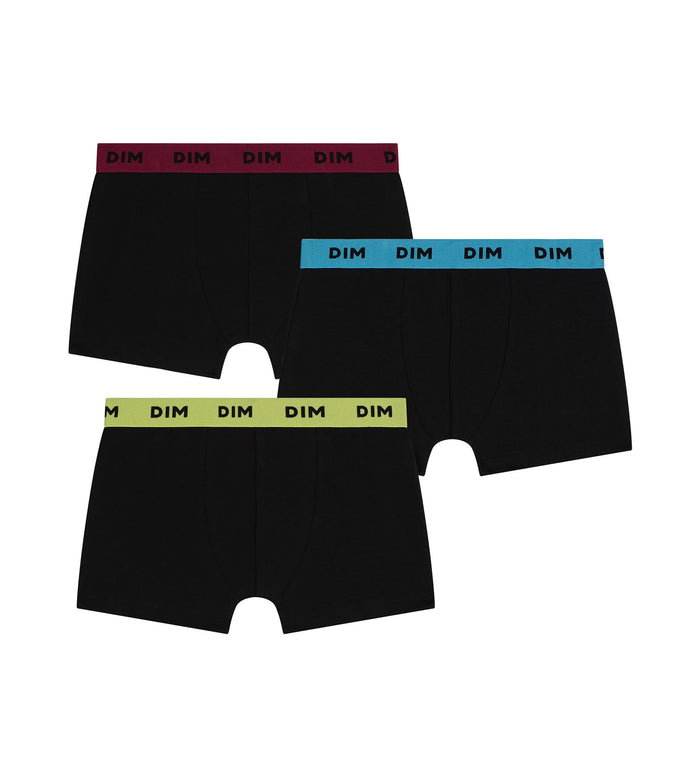 Lot de 3 boxers homme coton stretch noir ceinture colorée Bleu Citron Mix & Colors
