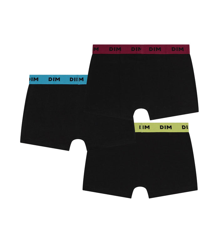Lot de 3 boxers homme coton stretch noir ceinture colorée Bleu Citron Mix & Colors