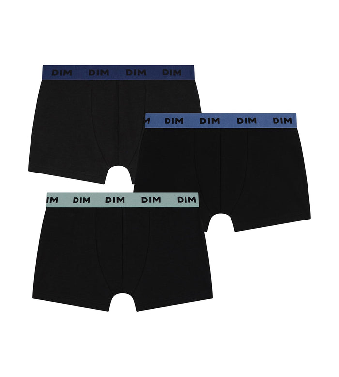 Lot de 3 boxers homme coton stretch noir ceinture colorée Bleu Lila Mix & Colors