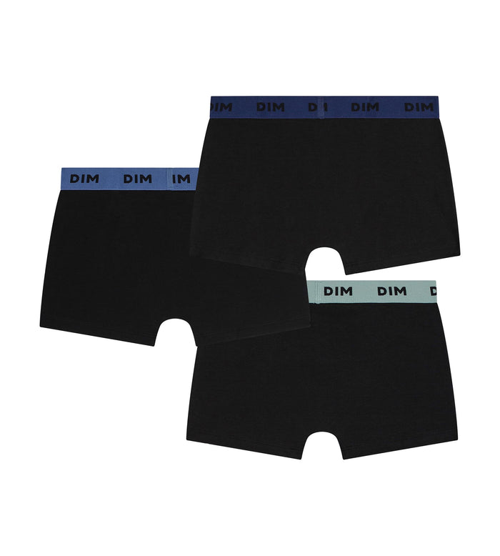 Lot de 3 boxers homme coton stretch noir ceinture colorée Bleu Lila Mix & Colors