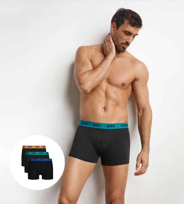 Lot de 3 boxers homme noir ceinture colorée Caméléon Mix & Colors