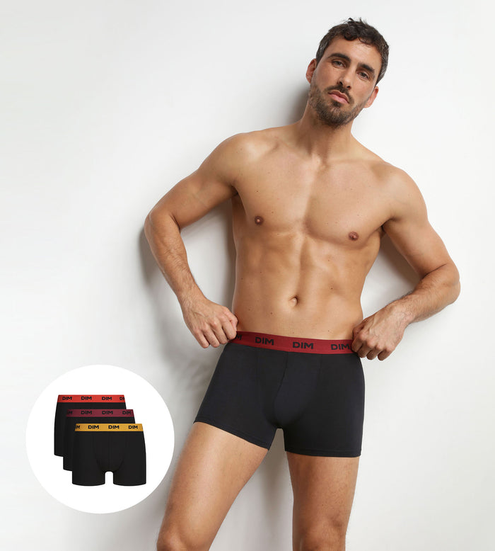 Lot de 3 boxers homme noir ceinture colorée Flamme Mix & Colors