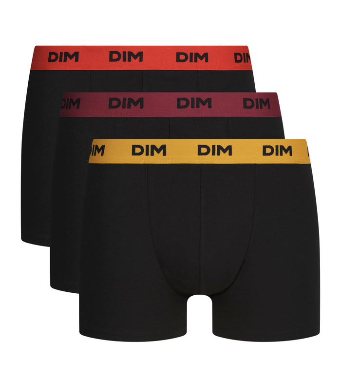 Lot de 3 boxers homme noir ceinture colorée Flamme Mix & Colors