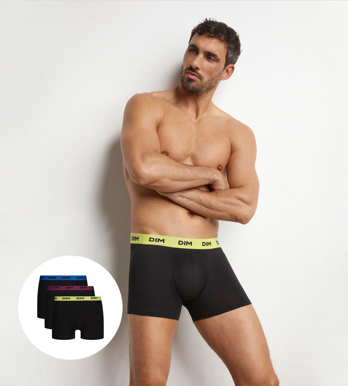 Lot de 3 boxers homme noir ceinture colorée Magenta Mix & Colors