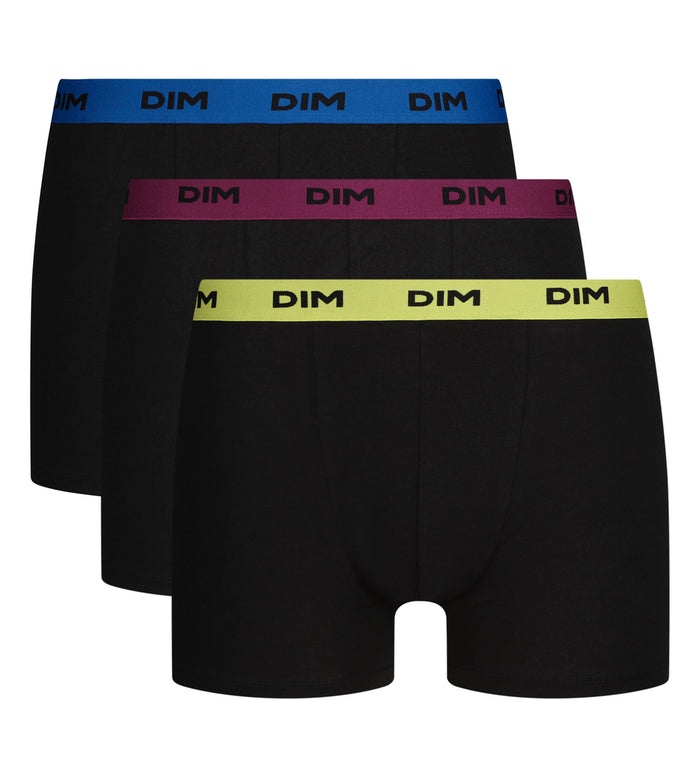 Lot de 3 boxers homme noir ceinture colorée Magenta Mix & Colors