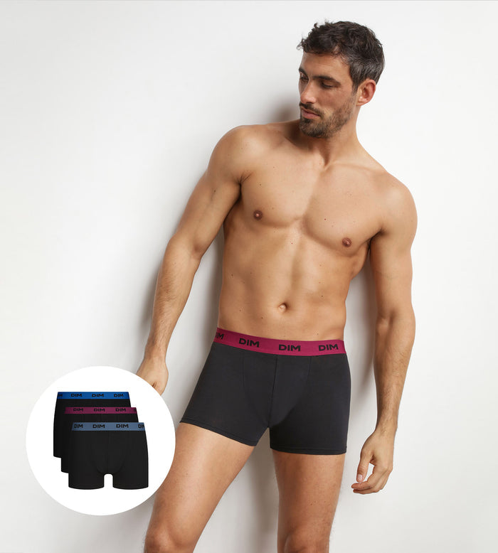 Lot de 3 boxers homme noir ceinture colorée Retro Mix & Colors