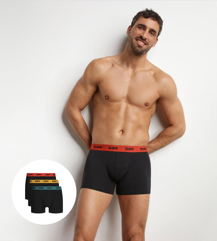 Lot de 3 boxers homme noir ceinture colorée Safran Mix & Colors