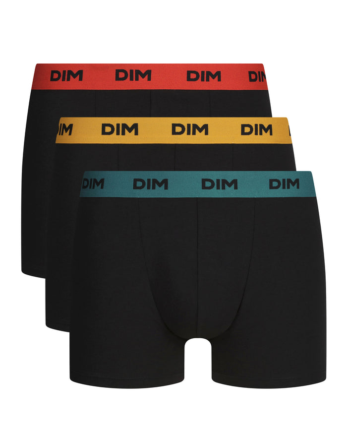 Lot de 3 boxers homme noir ceinture colorée Safran Mix & Colors