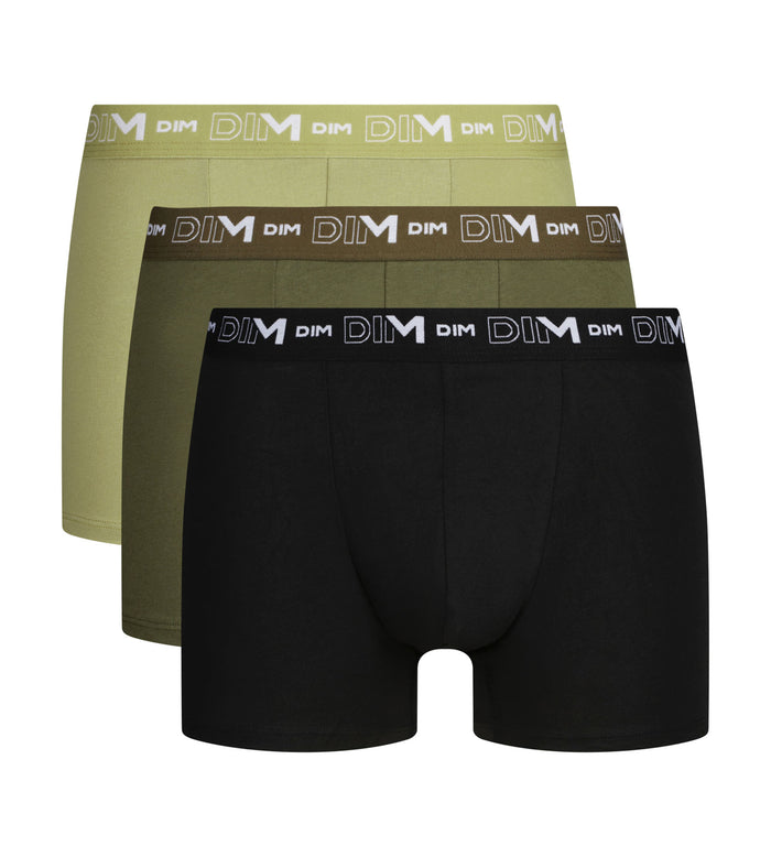Lot de 3 boxers homme Noir Sable ceinture contrastée Dim Coton Stretch
