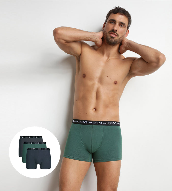 Lot de 3 boxers homme Vert Nébuleuse Dim Coton Stretch