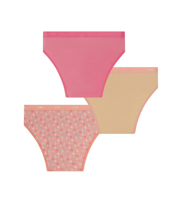 Lot de 3 culottes fille coton stretch à fleurs pêche Les Pockets