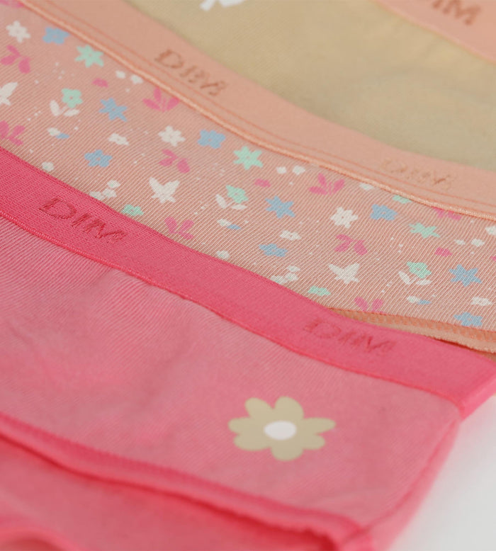 Lot de 3 culottes fille coton stretch à fleurs pêche Les Pockets