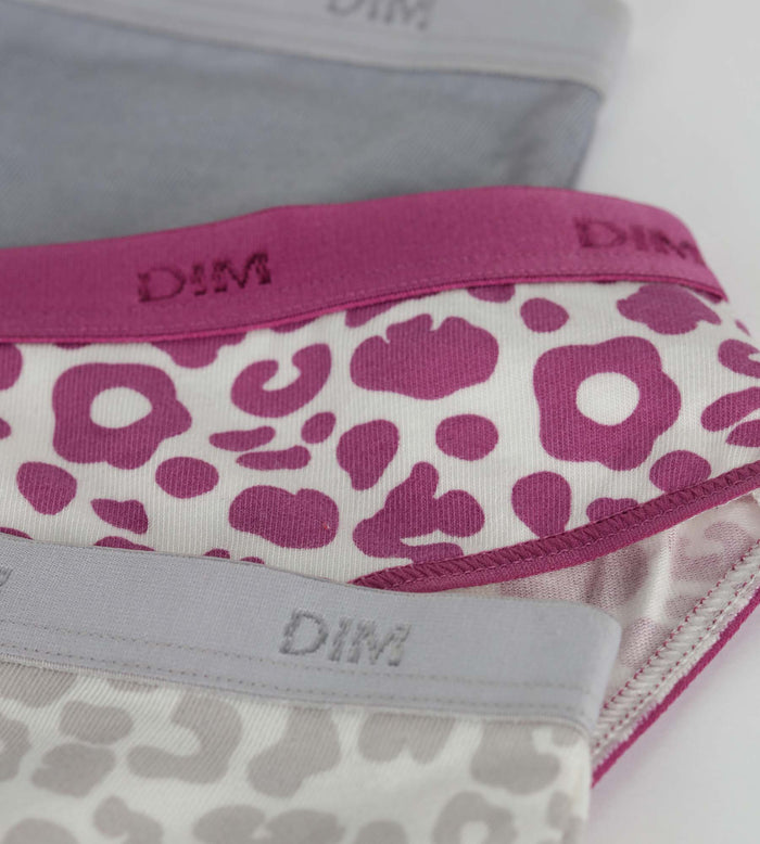 Lot de 3 culottes fille coton stretch Léo gris violet Les Pockets