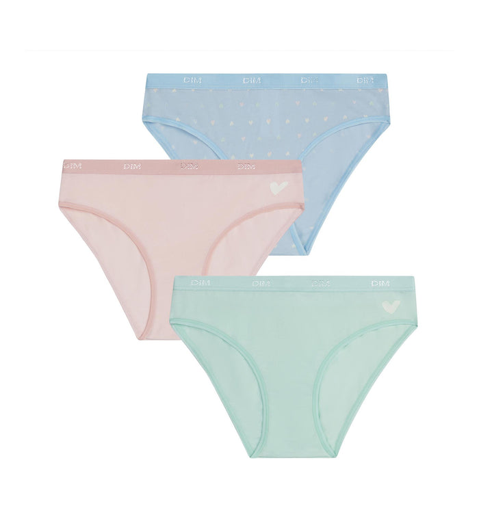 Lot de 3 culottes fille coton stretch Pastel et cœur Les Pockets