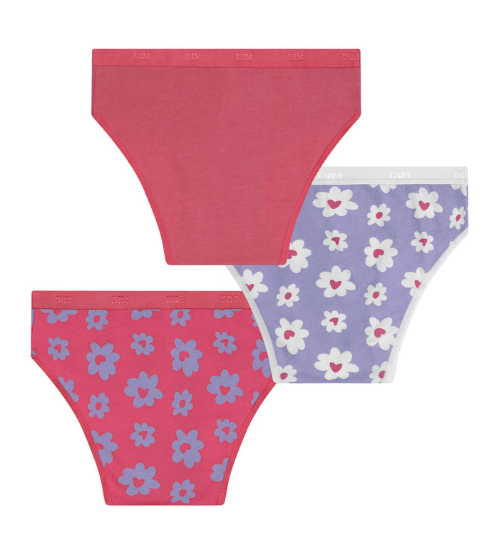 Lot de 3 culottes fille coton stretch Violet Rose à fleurs Les Pockets