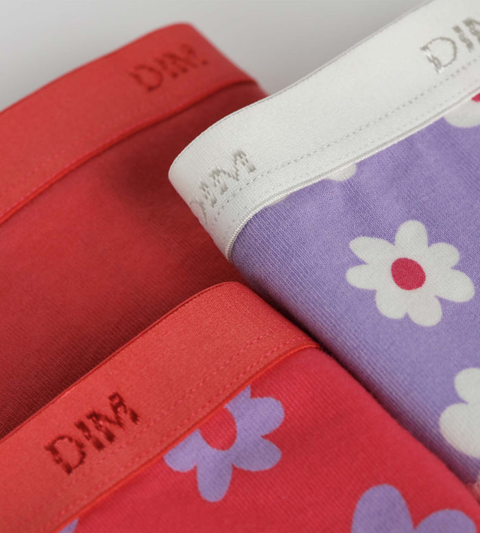 Lot de 3 culottes fille coton stretch Violet Rose à fleurs Les Pockets