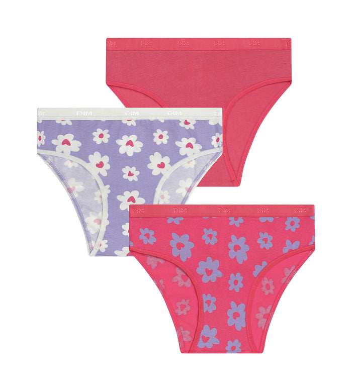 Lot de 3 culottes fille coton stretch Violet Rose à fleurs Les Pockets
