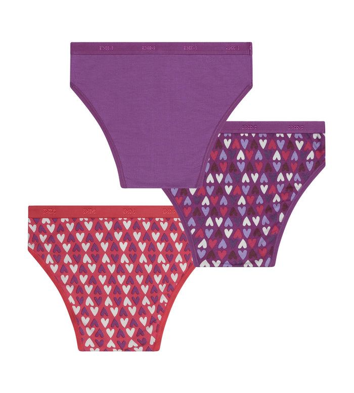 Lot de 3 culottes fille coton stretch Violet Rouge à cœurs Les Pockets