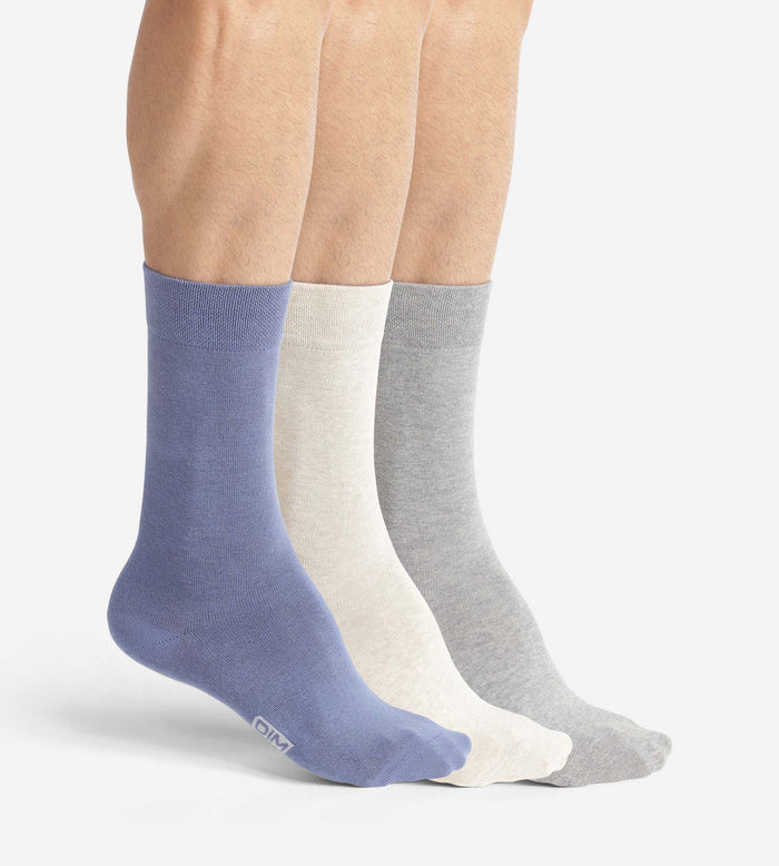 Lot de 3 paires de socquettes basses homme Bleu Gris Beige Coton