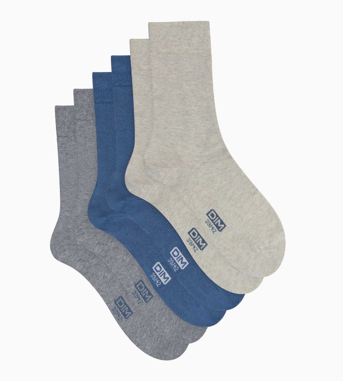 Lot de 3 paires de socquettes basses homme Bleu Gris Beige Coton