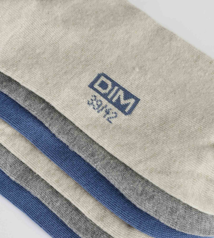 Lot de 3 paires de socquettes basses homme Bleu Gris Beige Coton