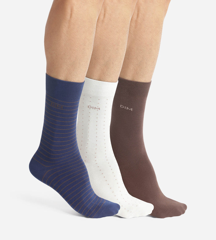 Lot de 3 paires de socquettes homme Bleu Ebene Gris Coton Style