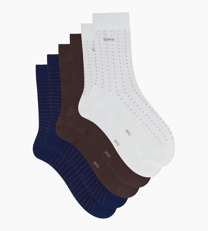 Lot de 3 paires de socquettes homme Bleu Ebene Gris Coton Style