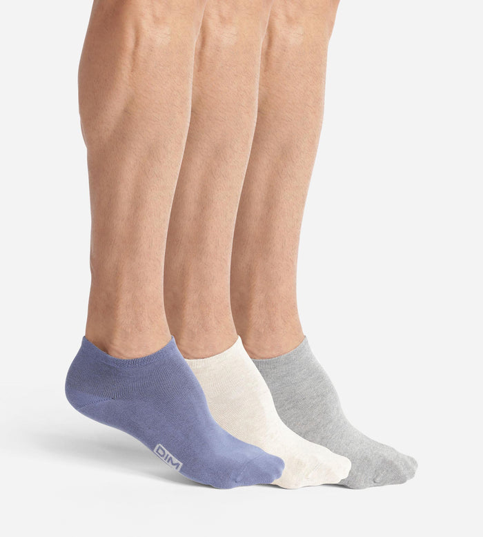 Lot de 3 paires de socquettes homme Bleu Gris Beige Dim Coton