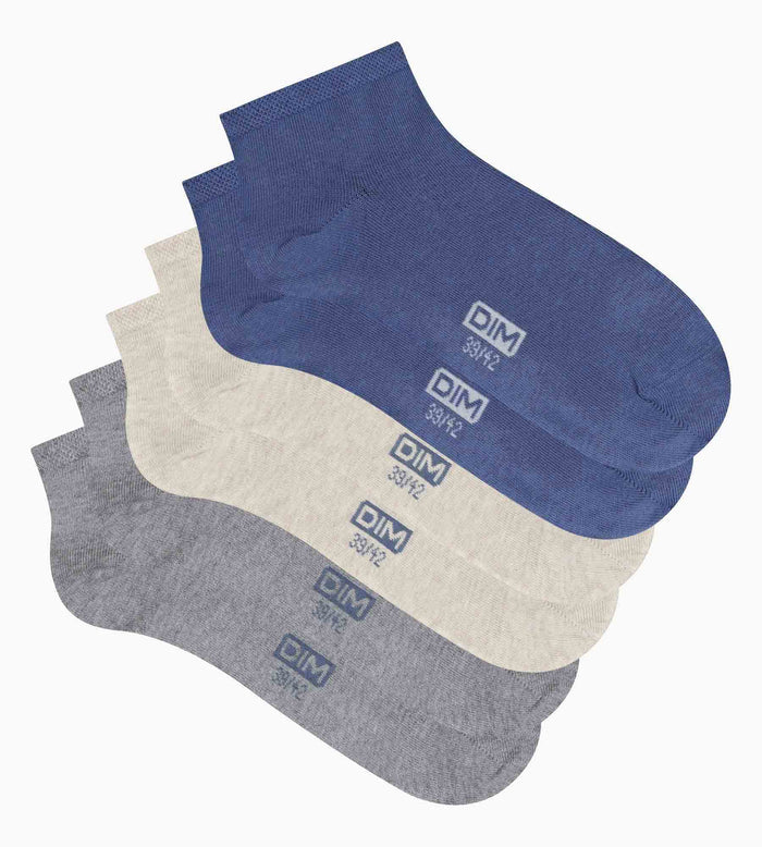 Lot de 3 paires de socquettes homme Bleu Gris Beige Dim Coton