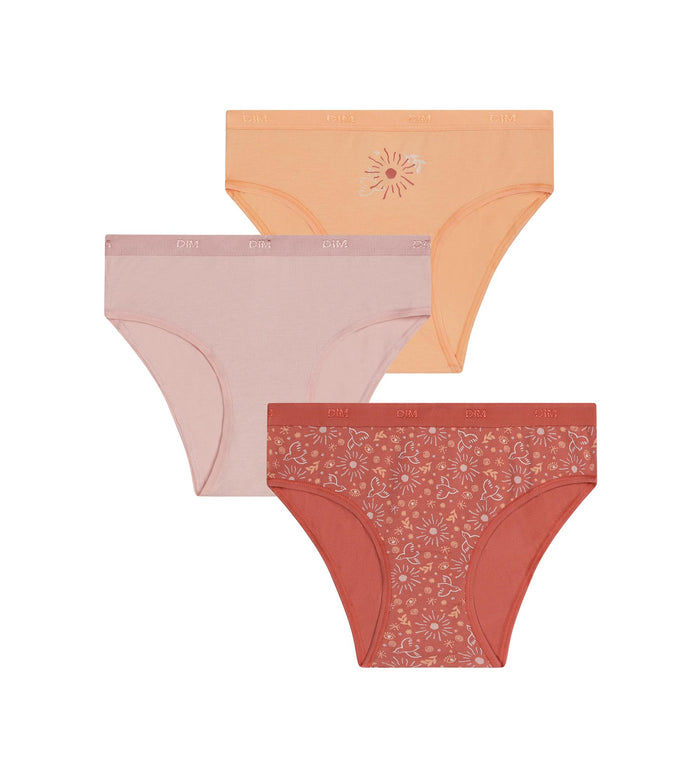 Lot de 3 slips fille en coton stretch motif soleil Les Pockets