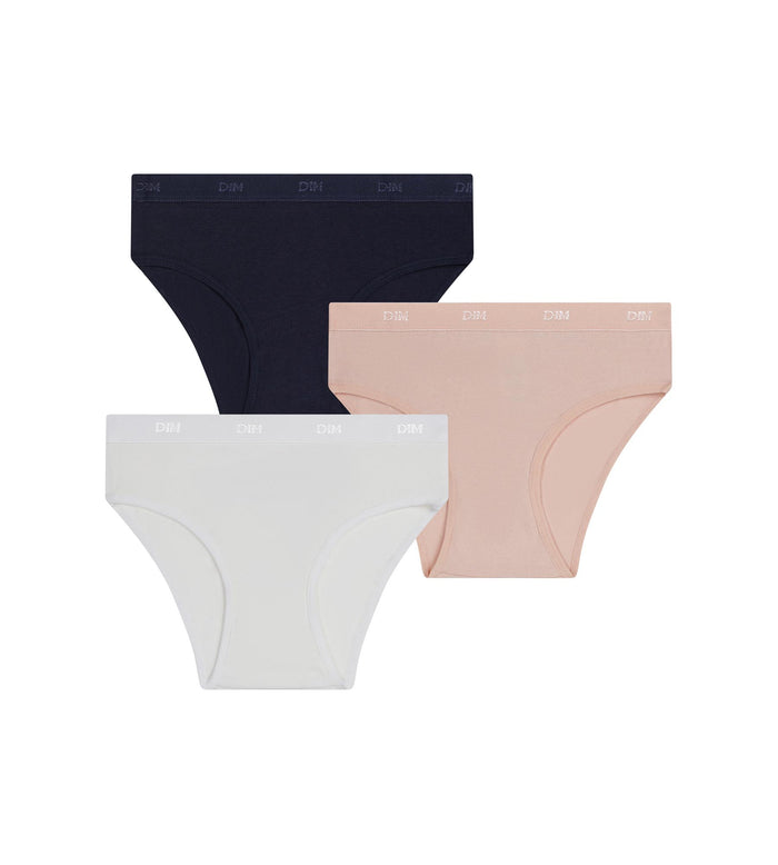Lot de 3 slips fille en coton stretch Rose Bleu Blanc Les Pockets