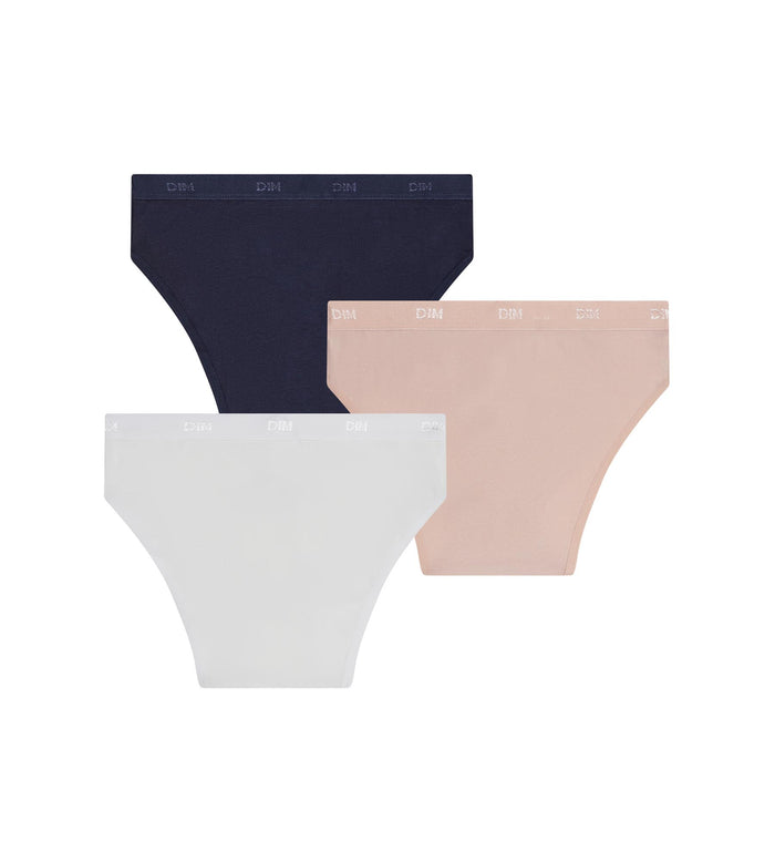 Lot de 3 slips fille en coton stretch Rose Bleu Blanc Les Pockets