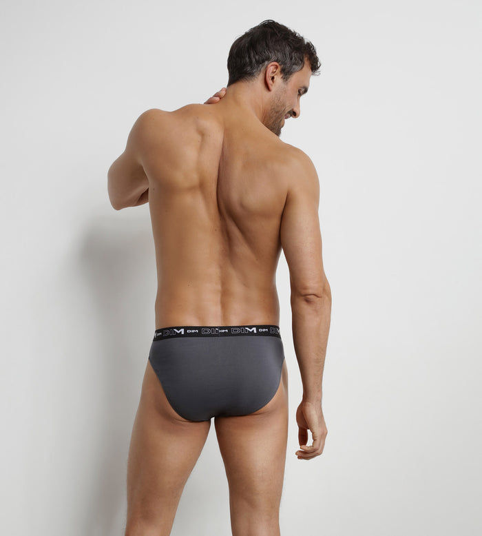 Lot de 3 slips homme Noir Gris Dim Coton Stretch