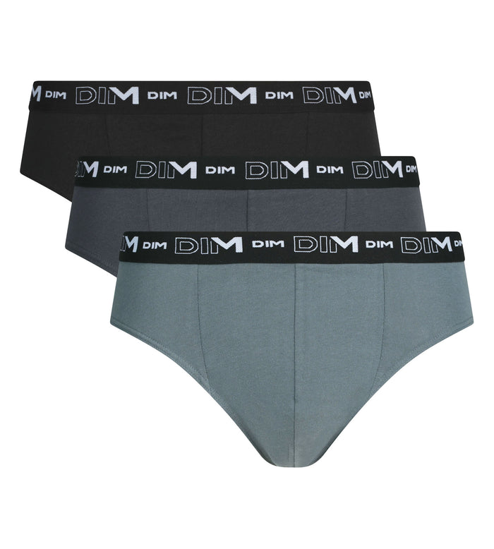 Lot de 3 slips homme Noir Gris Dim Coton Stretch