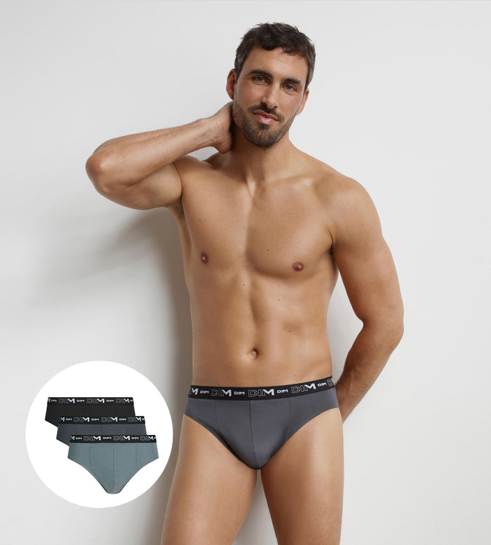 Lot de 3 slips homme Noir Gris Dim Coton Stretch