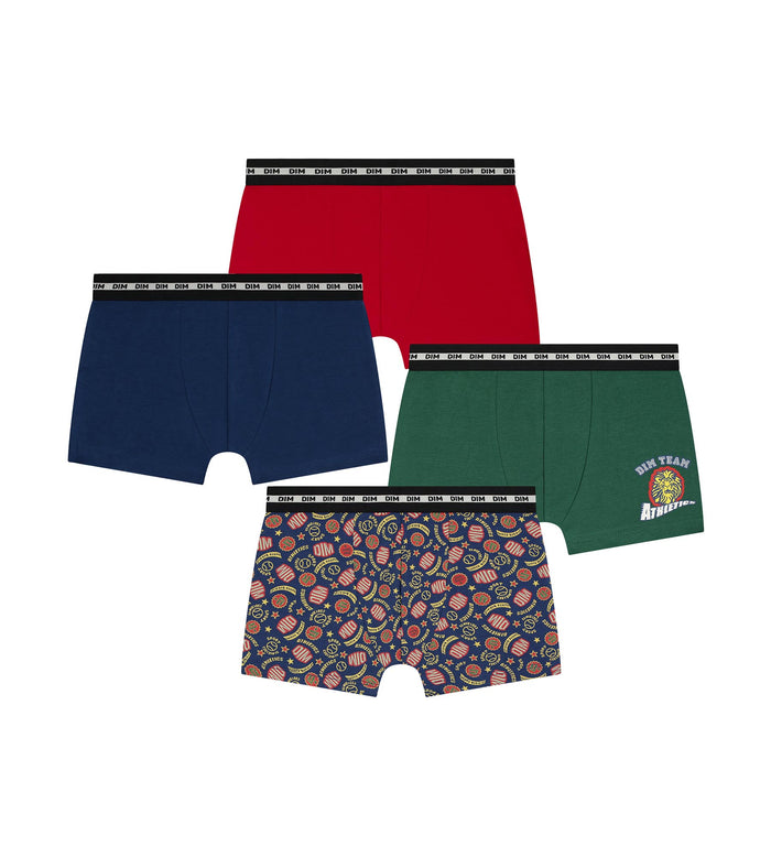 Lot de 4 boxers enfant Rouge Vert Bleu Baseball Dim Coton Stretch