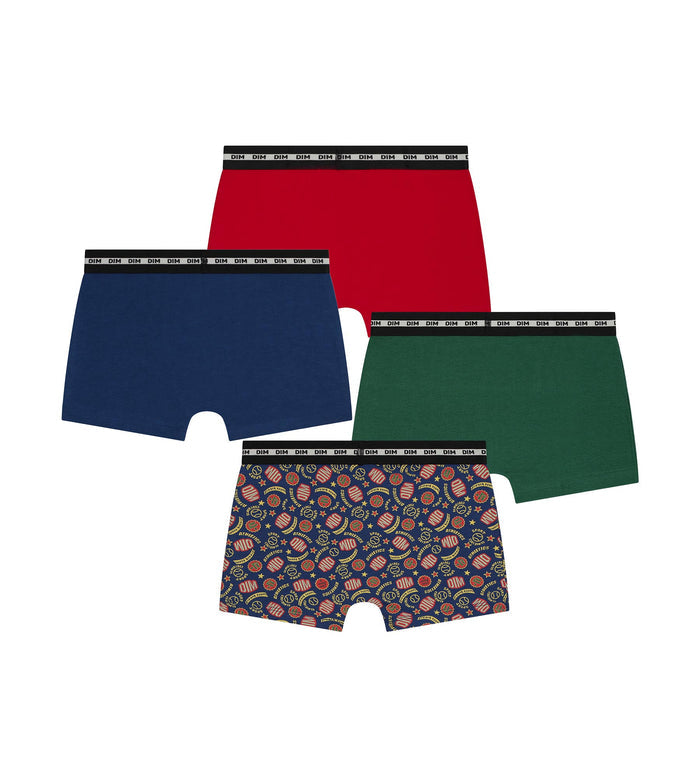Lot de 4 boxers enfant Rouge Vert Bleu Baseball Dim Coton Stretch