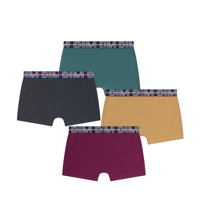 Lot de 4 boxers garçon Bordeaux Jaune Ebene Vert Coton Stretch Kids