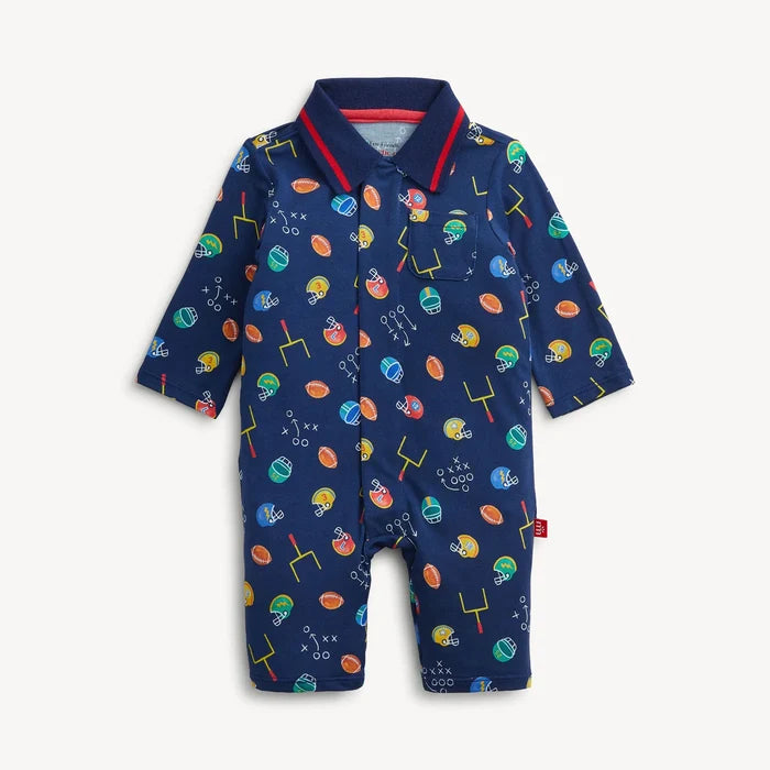 Magnetic Me Modal Polo Romper-First Down Fun (0-3 months)