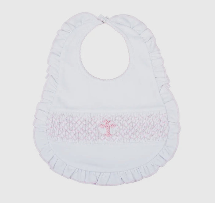 Magnolia Baby Blessed Smocked Ruffle Bib-Pink