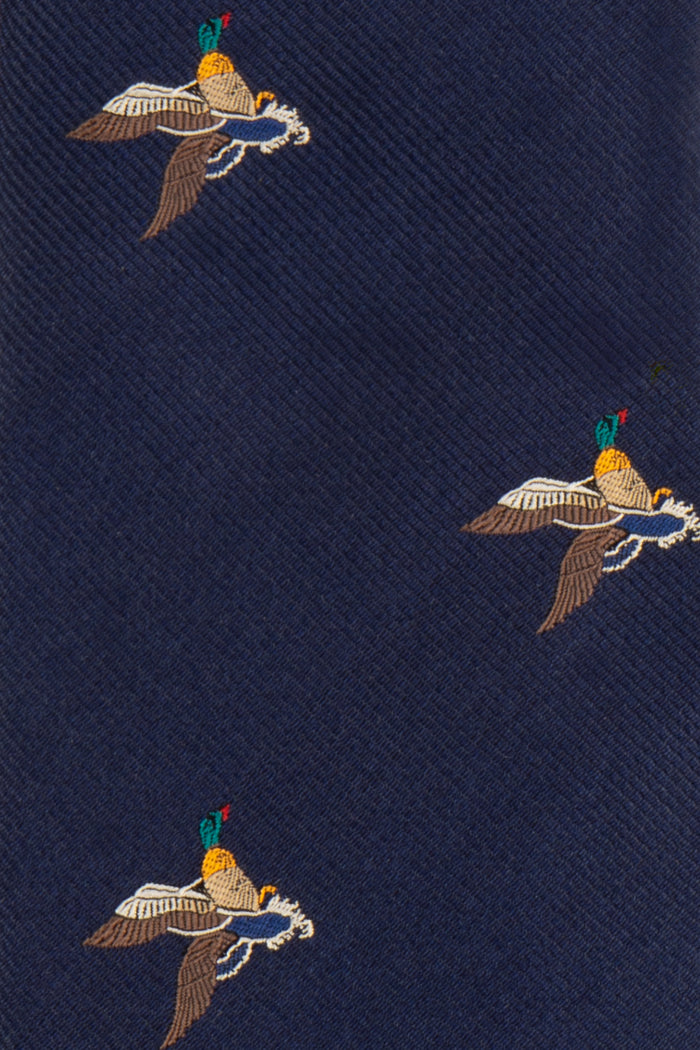 Mallard Navy Silk Tie with luxurious design and pocket square, perfect for weddings and formal occasions.