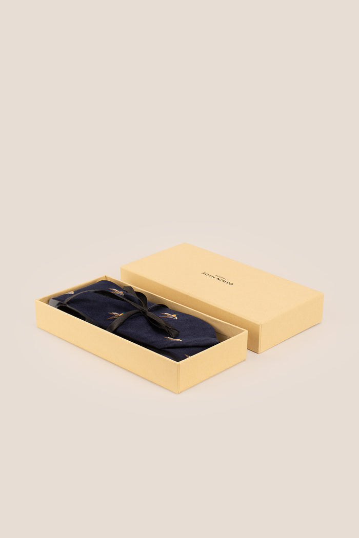 Mallard Navy Silk Tie with luxurious design and pocket square, perfect for weddings and formal occasions.