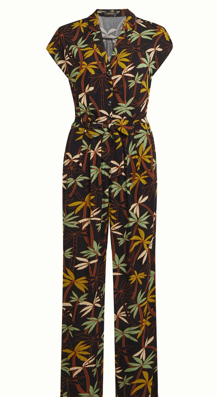 Maria Jumpsuit La Rochelle mit Palmenprint, Schwarz